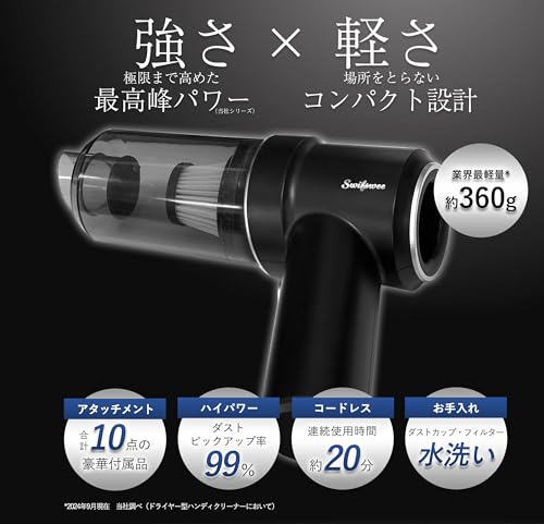 Swifswee ハンディクリーナー コードレス 強力吸引 carcleaner-dryer-black-f の商品画像 3