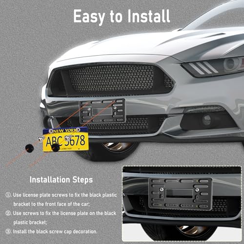 Image of BGGTMO License Plate Bracket Holder- Front License Plate Mounting Kit, Universal Bumper Car Tag Frame Mount Adapter with Stainless Steel Screw Cap, Cable Ties