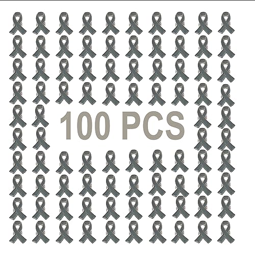 Image of Gray Ribbon Pin 100 pieces Gray awareness Enamel Lapel Brooches for Diabetes Brain Cancer Asthma Parkinson's Disease Awareness