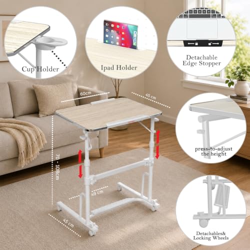 Image of TABLE MAGIC - AERO Desk | Height Adjustable (70-108 cm) Sit & Stand Folding Desk with Cup & iPad Holder | Portable Workstation Table with Wheels & Footrest (White)
