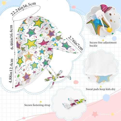 KLL Toddlers Sunhat Boys Summer Hat Toddler Girl UV Protection Adjustable Traveling Swim Hat Colorful Stars with Line Art4