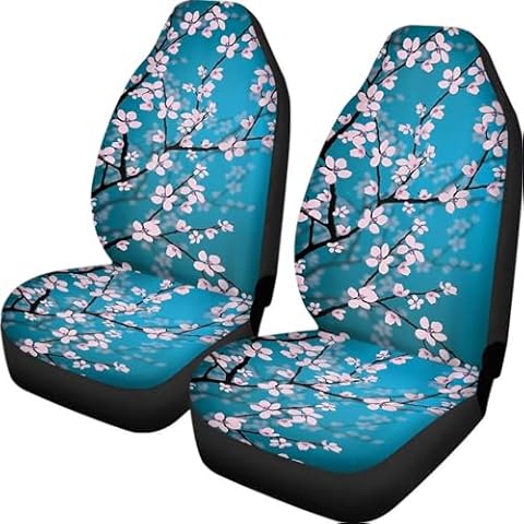 Pensura Cherry Blossoms Car Seat Covers Set of 2, Art Flowers Printed Front Bucket Seat Protector Cloth Seat Covers Interior Accessories Universal Fit Most Cars Trucks SUV Cover