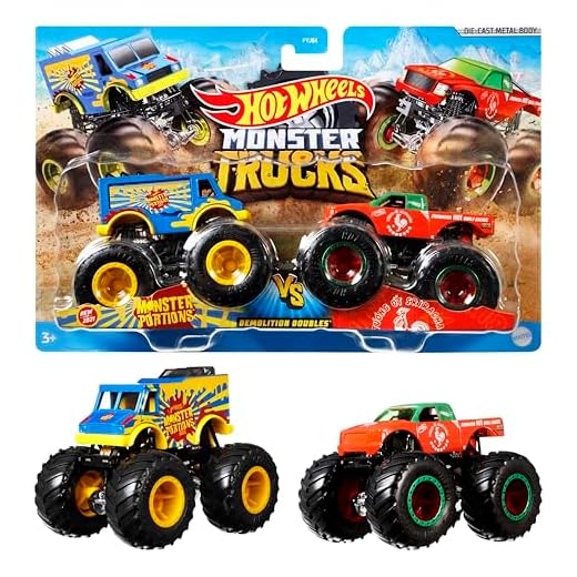 Mattel Hot Wheels FYJ64, Monster-Truck Duos, 2er Packung, Farbe und Modell sortiert