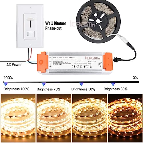 Image of 60W Dimmable Led Driver, 12V Triac ELV /MLV Dimmable Power Supply,120AC to 12 Volt DC Transformer Compatible with Lutron and Leviton Dimming Switches for LED Strip Lights