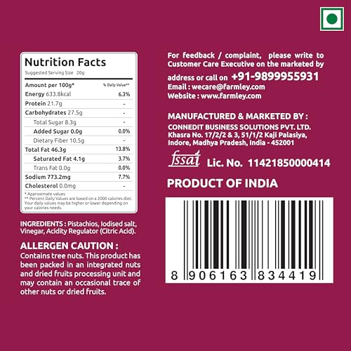 Image of Farmley Premium California Roasted & Salted Pistachios Whole Shelled Pista Dry Fruits Pack (250 g) (Pack of 3)