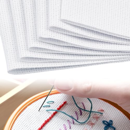 HEKOBAG 6 Pieces 14-Count Reserve Aida Fabric: Large White Cross Stitch Cloth for Embroidery Beginners - Cotton Needlework Textiles & DIY Decor - 45 * 30cm