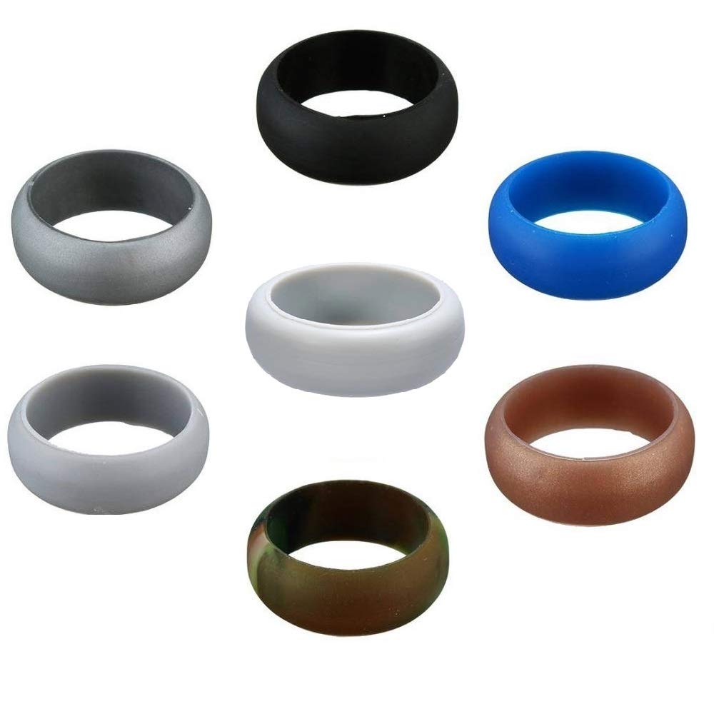 Boolavard anillo de bodas de silicona para hombres y mujeres asequible banda de goma de silicona, paquete de 7, 5 paquetes y singles - blanco, gris, plata, azul — view 12