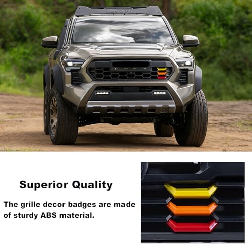 Image of Upgrade Grille Decor Badge Emblem Compatible with 2024 2025 2026 Toyota Tacoma Accessories TRD Pro, Trailhunter Tri-Color Front Grille Insert Trims (Yellow /Orange /Red)