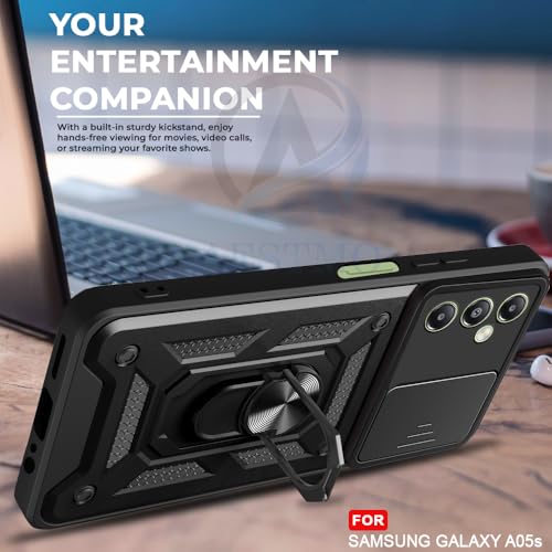 Image of AESTMO Tough Armor Samsung Galaxy A05S Bumper Back Case Cover | Ring Holder & Sliding Camera Shield Cover | 360 Degree Protection Back Case Cover for Samsung Galaxy A05S (Black)