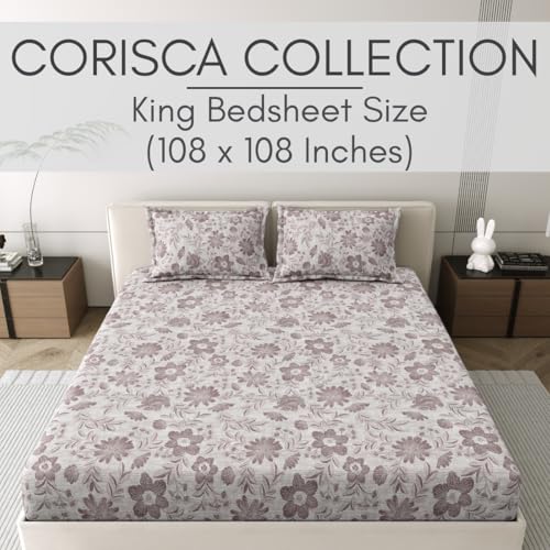 Image of Mafatlal 186 Tc Corsica Cotton King Size Bedsheet | 108 X 108 Inches | Summer Skin-Friendly Laken for Comfortable Sleeping Nights | 2 Pillow Covers | Grey Daze