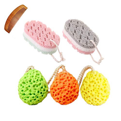MYHXQ 5 Pcs Bath Sponge Body Sponge Loofah Body Exfoliating Shower Sponge, Multicolor & Large Size Shower Pouf Cleaning Loofahs Sponge for Women Men Kids
