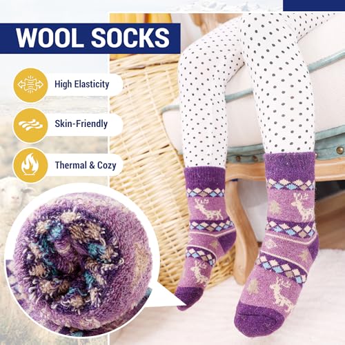 Image of Eocom Kids Wool Socks For Boys Girls Warm Hiking Thermal Winter Cozy Soft Thick Toddlers Crew Boot Socks 6 Pairs