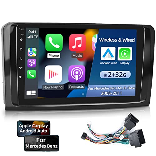 Erisin Android 14 Autoradio Für Mercedes Benz ML/GL Klasse W164 X164 Unterstützt GPS Navi Carplay Android Auto Bluetooth A2DP WiFi 4G DAB+ RDS TPMS SWC 4GB RAM+64GB ROM