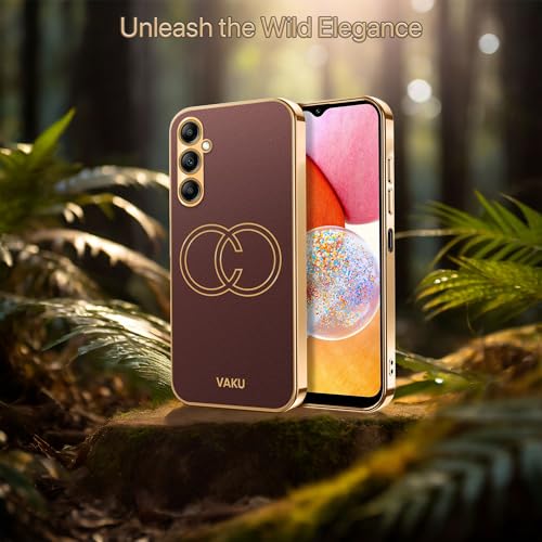 Image of Vaku Luxos Skylar Back Cover Case for Samsung Galaxy A14 5G with Leather Pattern Design Gold Electroplated Soft TPU Cover| Shockproof Protective Case - Brown
