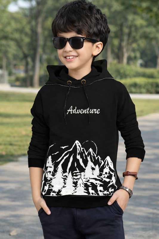 Image of Kids Boys & Girls Cotton Hooded Neck Full Sleeves Printed T-Shirt|Trendy Adventure Edition T Shirts for Kids