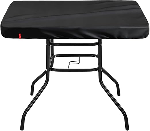 Outdoor Square Table Cover Waterproof UV-Resistant for 32 x 32 Inch Patio Tables - Heavy Duty Weatherproof Table Top Protector with Elastic Hem (Black)