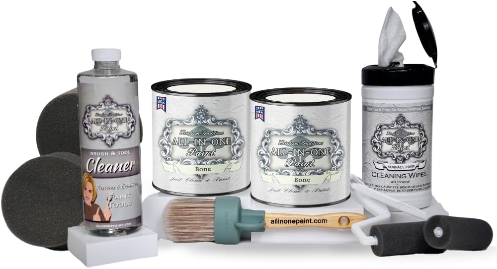 ALL-IN-ONE Paint by Heirloom Traditions, 2 Quart Cabinet Paint Bundle and Tool Kit - Bone (off white)