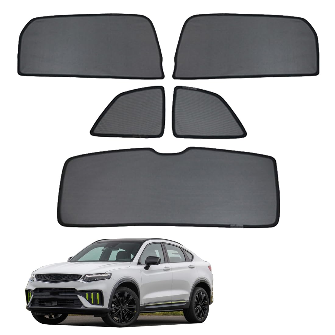 ZJIEX Parasol Coche Ventana Lateral Infantil para Geely Tugella 2021+ Parasol Ventana Cortinas Magnética Protección UV Solar para Bebé y Mascotas Negro,Rear+Triangular+Back-windscreen-5PCS