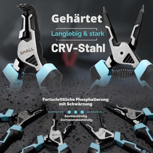 SHALL Sprengringzangen-Set, 4-teiliges robustes 7-Zoll-Sicherungsringzangen, Sicherungsringzange mit 5/64-Zoll-Spitze, umgekehrte Zange für Ringentferner-Halterung mit tragbarer Tasche