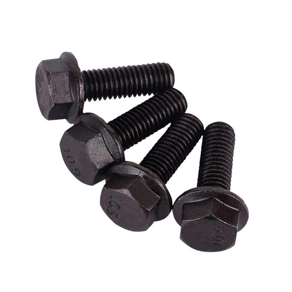 Śruby z łbem sześciokątnym z kołnierzem, czarna, stal stopowa, pełny gwint, trzpień gwintowany M10 x 35 mm (2 sztuki)