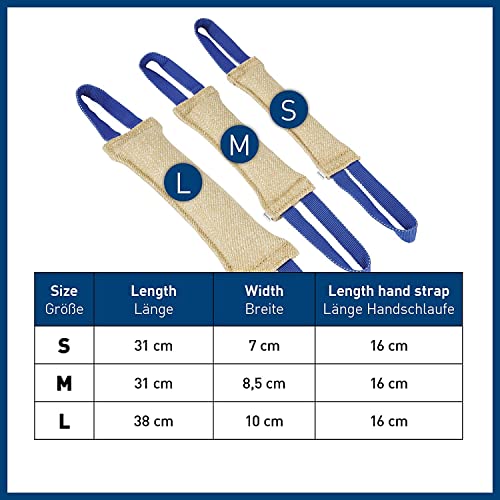 Sprenger Beisswurst für Hunde I sehr Robustes Hundespielzeug aus langlebiger Jute I Tauziehen und Zerrspiele für große Hunde, Bringsel mit 2 Handschlaufen Größe L (38 x 10 cm)