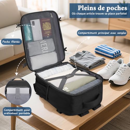 VSNOON Sac cabine Ryanair 40x30x20, 25L Sac a Dos Voyage Cabine Avion – Image 6