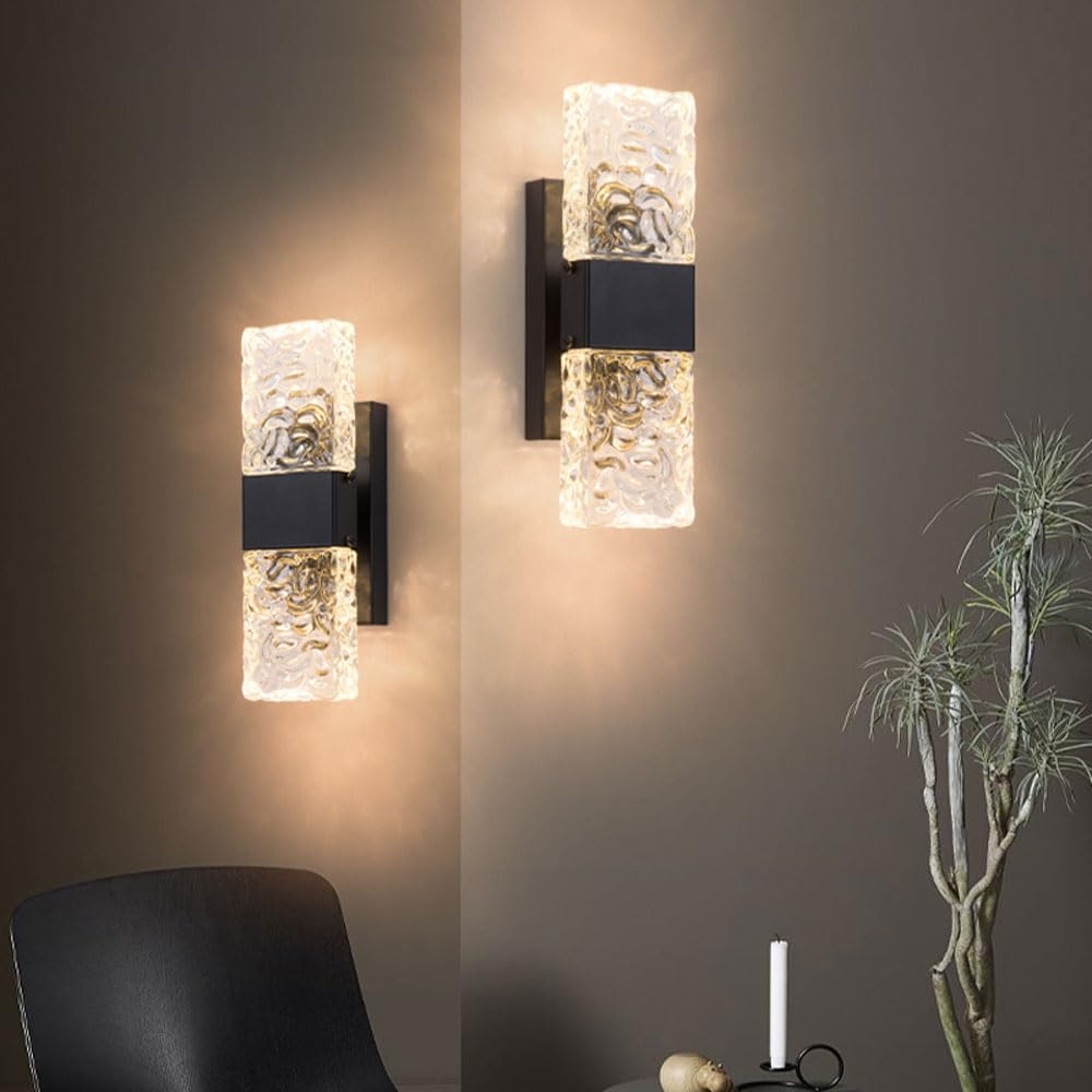 Lampada da Comodino con Luce LED dimmerabile, Applique di Cristallo di Lusso con Design a Increspatura d'Acqua, per Soggiorno, Camera da Letto, Scale