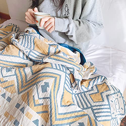 SHAMYMOON ブランケット 綿100% タオルケット 5重ガーゼケット ボヘミア風合い 北欧柄 防ダニ シングル150x200 ふわふわ ガーゼ生地 冷房対策 オールシーズン