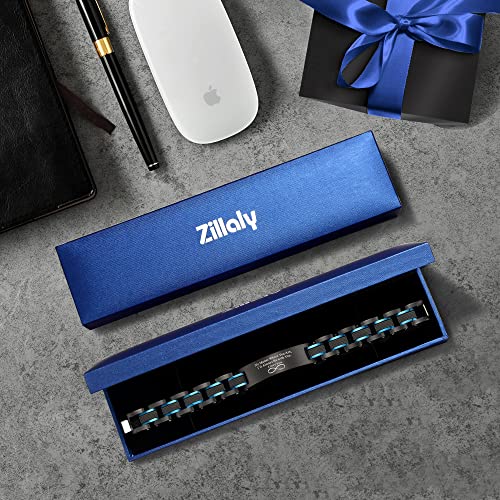 Zillaly Men's Stainless Steel Two-Tone Square Link Diamond Bracelet In Black & Blue Ion-Plated Black (Blue-Black11) #TOP6