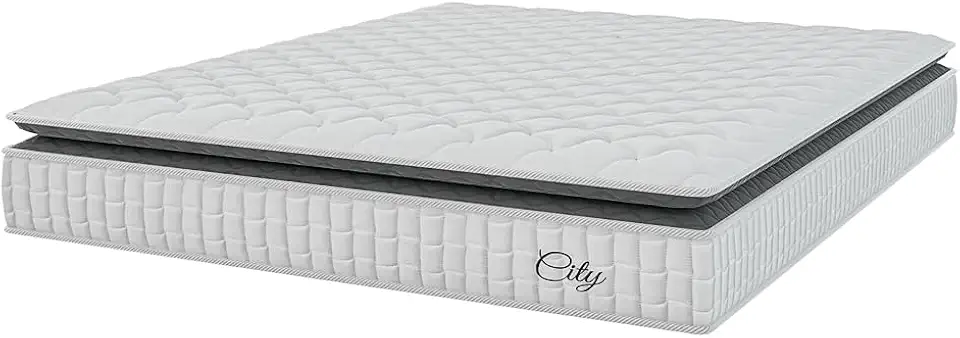 Colchão Casal King Molas Ensacadas City Pillow Top 193x203x23cm Branco/Preto Hellen - Suporta até 110kg por Pessoa