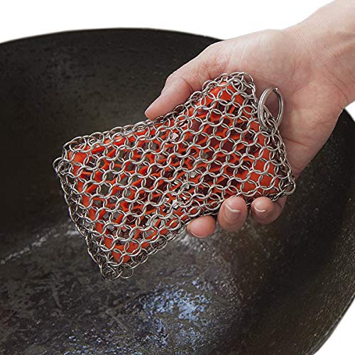 OLT-EU Iron Cleaner Stainless Steel Cast Cleaner Pot Chainmail Scrubber Cast Iron Pot Scrubber for Cast Iron Pan Dutch Ovens Waffle Iron Pan Scraper Cast Iron Grill Scraper Skillet (4.3inch * 2.7inch) 1 Gallery Image
