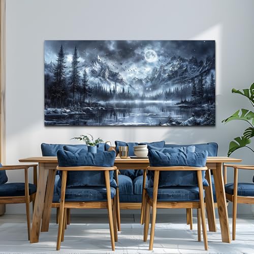 FUHAIHUA Canvas Wall Decor For Living Room Large Wall Art For Bedroom Office Decoration Black And White Wall Painting Forest Landscape Picture Hotel Artwork Poster Home Decor Ready to Hang 24X48 In