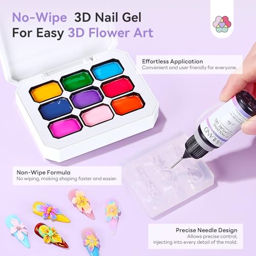 Image of SAVILAND 3D Patting Gel Polish Kit: 9 Colors Pat Pat Gel Polish Palette No-Wipe Blooming Gels Nail Polish 3D Nails Sculpting Gels with Flowers Shape Silicone Mold Sponges for Ombre Aura Nails Art DIY