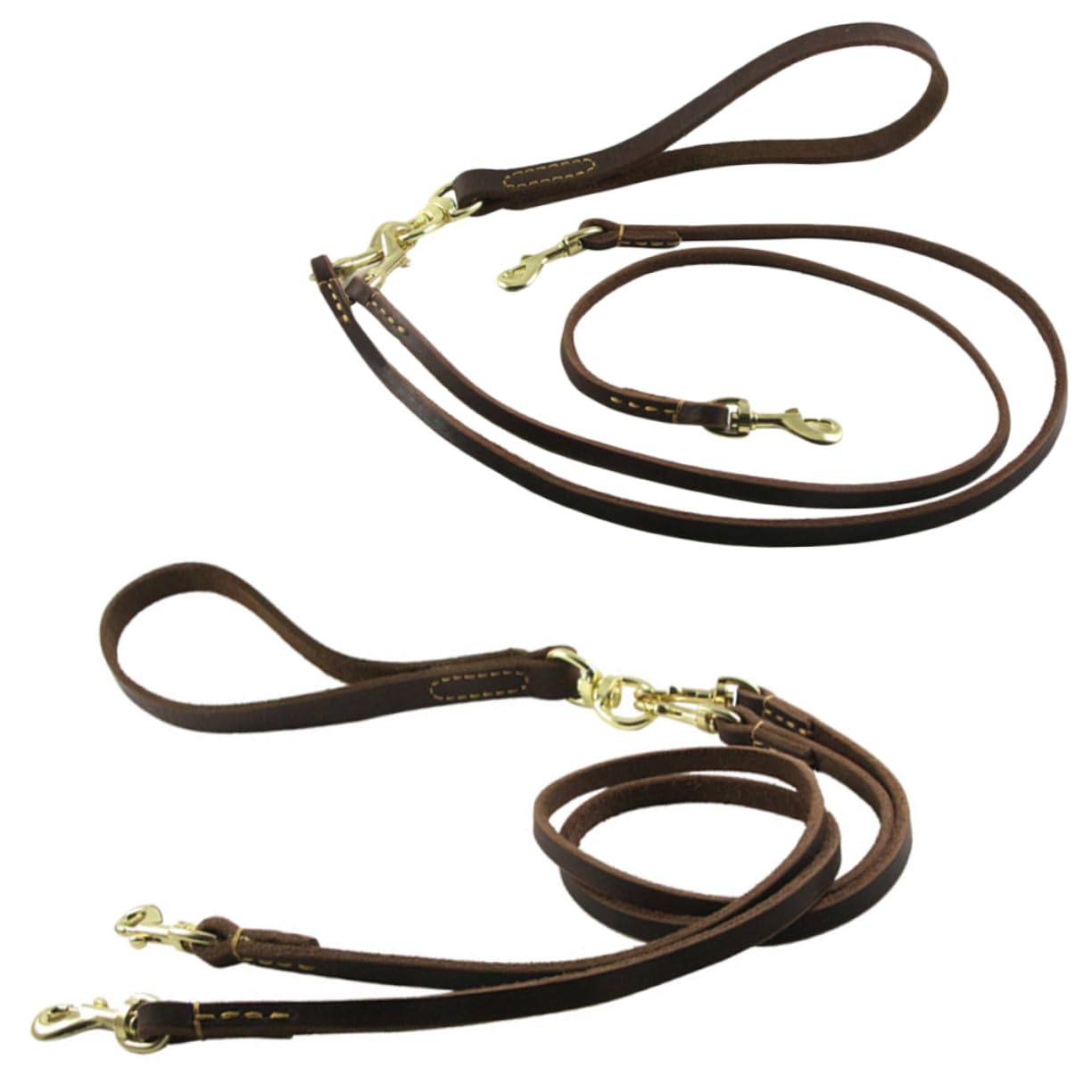 Laisse Double Traction Chien 1, 6x120cm en Cuir de Vache Café