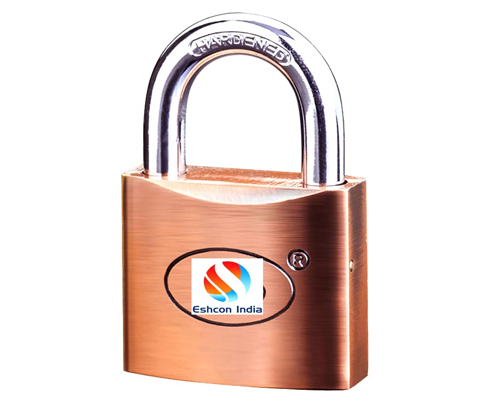 Eshcon 50MM Copper Plated Padlock with Brass Cylinder [Imported Lock] Useful for Trunk, House Door & Shop with 3 Dimple Line Keys