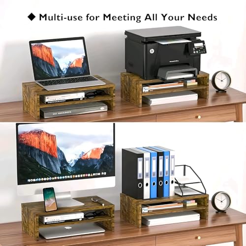Image of OXMIC Wooden monitor /computer Stand Riser, computer /monitor stand for desk, monitor stand, monitor table, 40.6 x 20.3 x 15.2 cm, Desktop Organiser with Storage Shelf (RUSTIC BROWN)