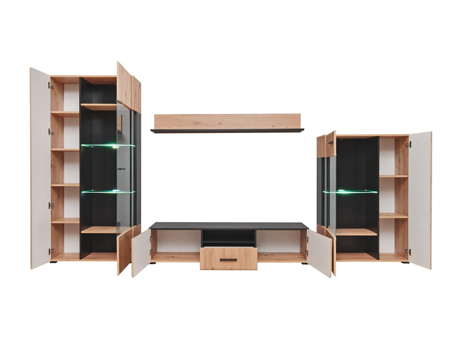 Moderne Wohnwand SOLIDO, Wohnzimmermöbel-Set (Artisan Eiche / Schwarz matt)