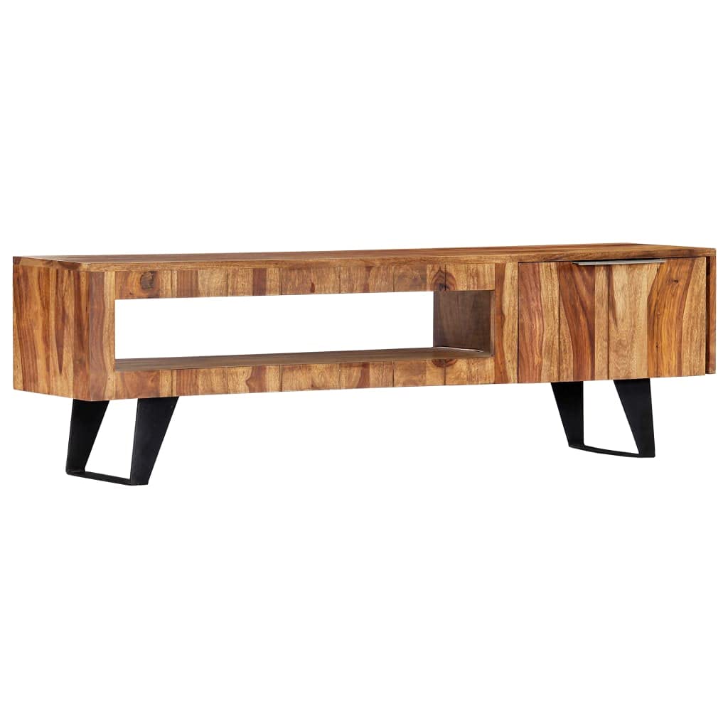 Generic Szafka Pod Telewizor z Litego Drewna Akacjowego o Wymiarach 140 X 30 X 40 Cm, Modny Design, Solidna Stalowa Rama, Schowek na Bibeloty, Konsole do Gier, Urządzenia