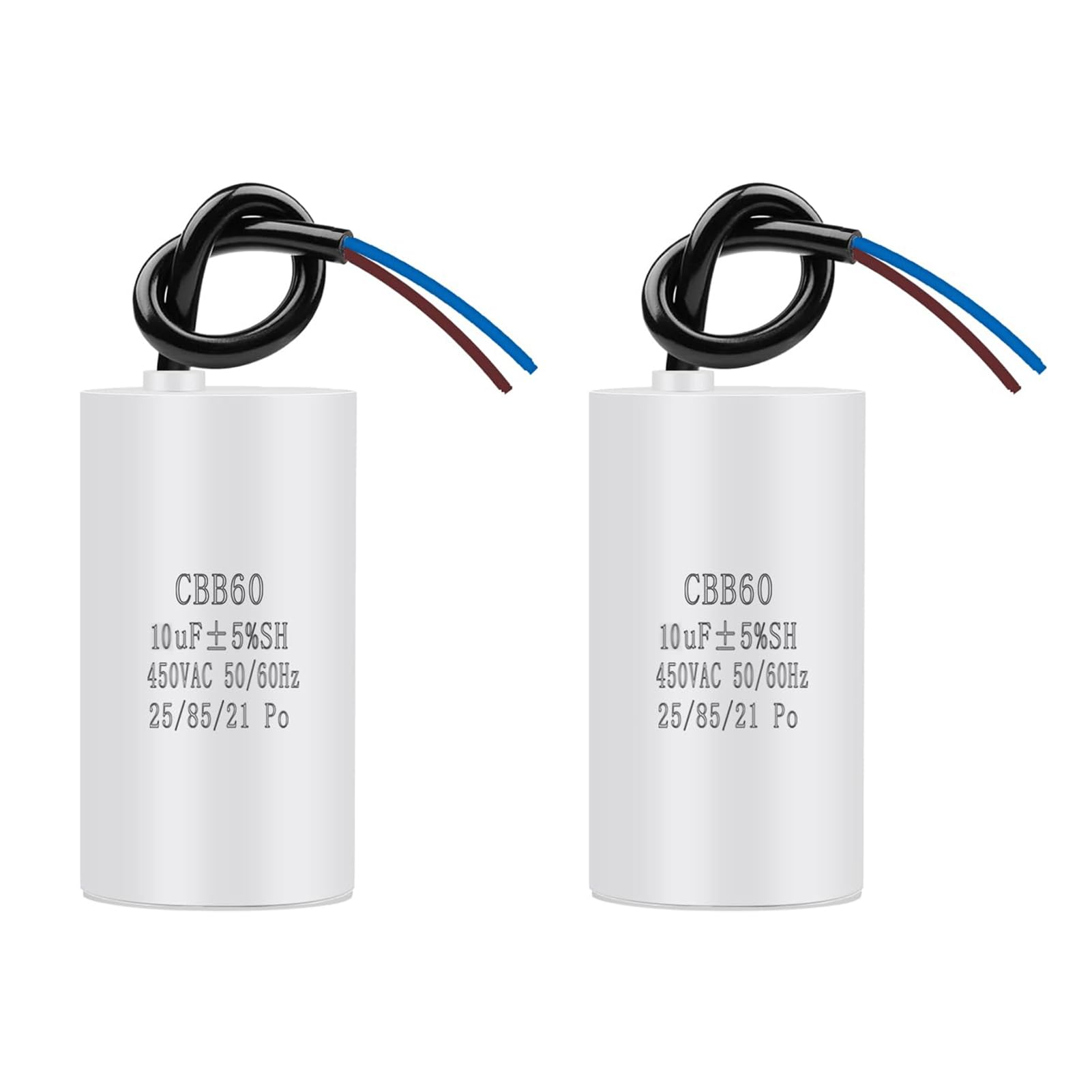 Condensateur CBB60 10µF 450V 2 Fils - 50/60Hz - Cylindre 64x35mm - Neuf Uxcell