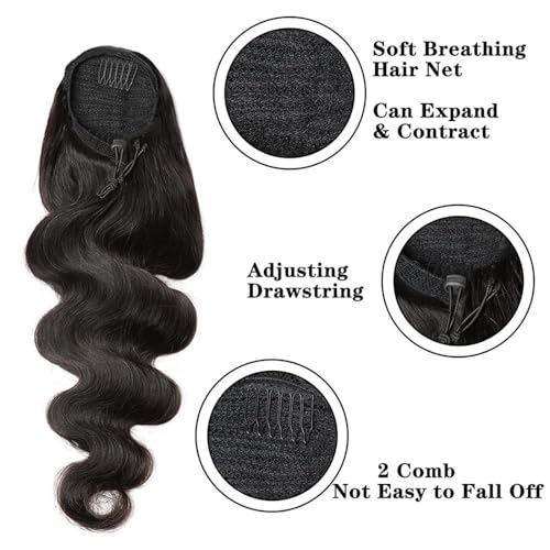 Coleta de caballo con cordón ajustable, extensión de pelo humano negro 4