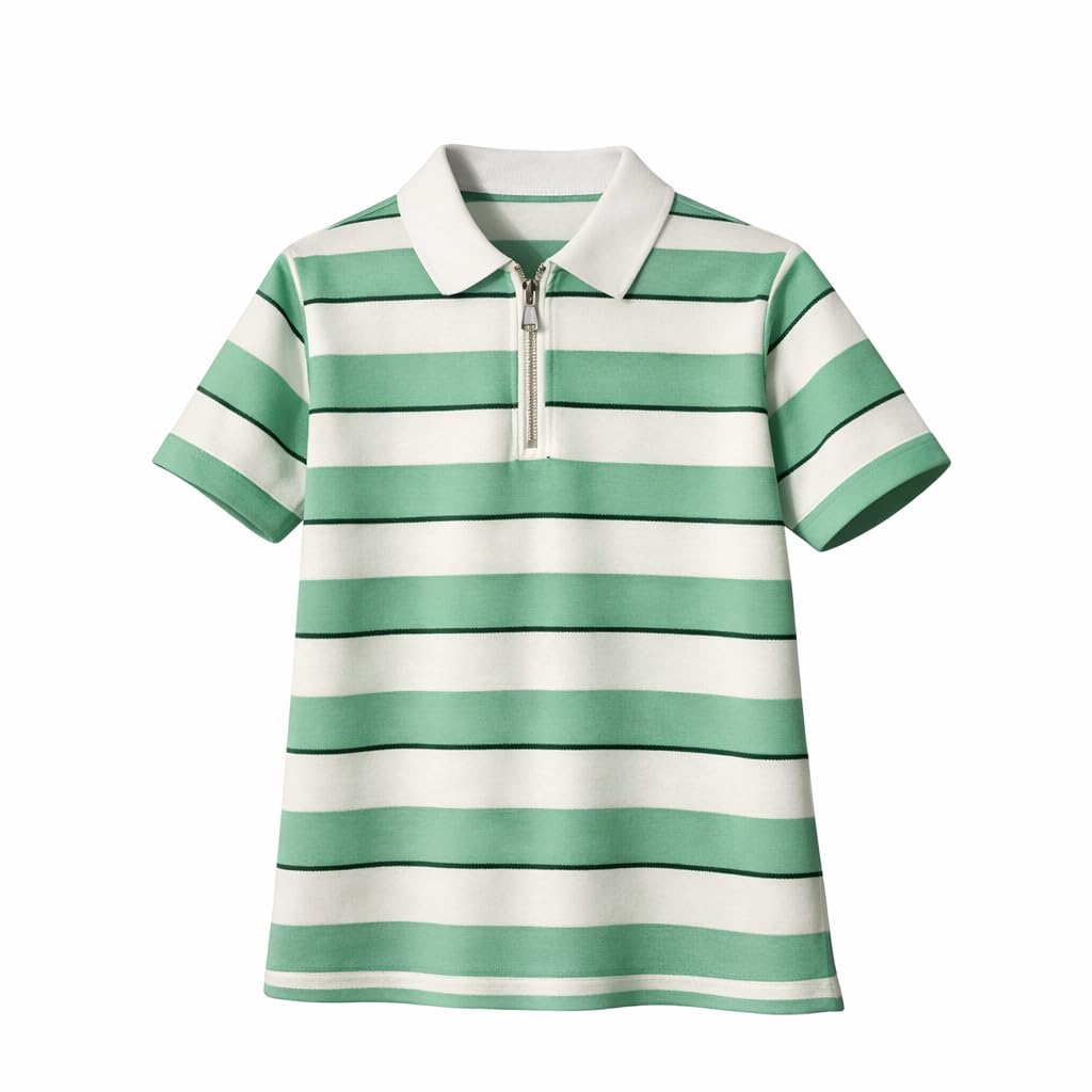 Women’s Striped Polo T-Shirt | Half Zip Collar | Half Sleeve Cotton Casual Top | Relaxed Fit-M7837-picture-26