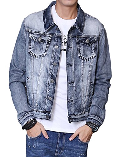 DSDZ Mens Classic Vintage Washed Stretch Trucker Motorcycle Denim Jacket US S(Asian XL)