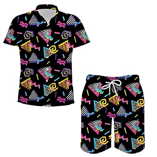 Arssm Mens 2 Pieces Vintage Shirts and Shorts Set 80s 90s Outfit Button Down Beach Suit Quick Dry for Vintage Halloween Party 6