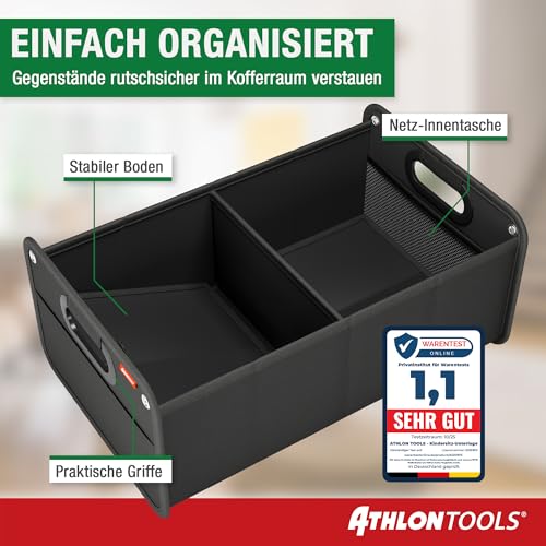 ATHLON TOOLS Kofferraumtasche faltbar - Kofferraum-Organizer, Auto Faltbox, Autotasche - verstärkt und stabil - mit Anti-Rutsch-Klett