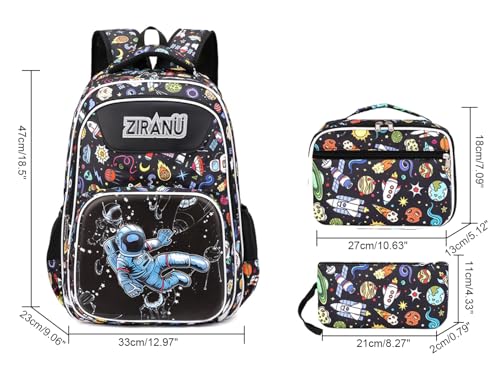 JiaYou Boys Astronaut Pattern Backpack Primary School Bookbag lightweight Breathable Fabric(Black-3Pcs,35 Liters)2