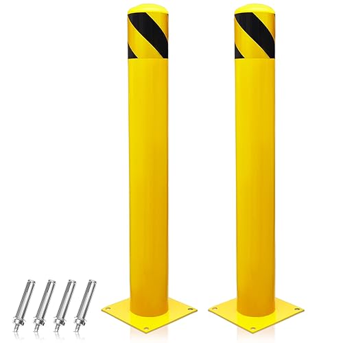 Poste de seguridad para bolardo de 34 pulgadas, barrera de estacionamiento de acero amarillo, postes de señal de tráfico de metal, capa amarilla,