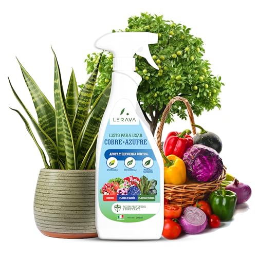 LERAVA Azufre de Cobre Fungicida (700 ml) - Tratamiento Natural para Plantas contra Mildiu y Hongos - Protección Eficaz Todo el Año - Fórmula con Hierro, Manganeso y Zinc - Para Jardín y Huerto