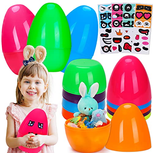 12 Pcs 7.5 Inch Jumbo Easter Eggs With Stickers, Large Plastic Eggs Giant Empty Easter Egg for Basket Stuffers Fillers Easter Treats Eggs Hunt Classroom Surprise Eggs Toys Party Favors Boy Girls Gift