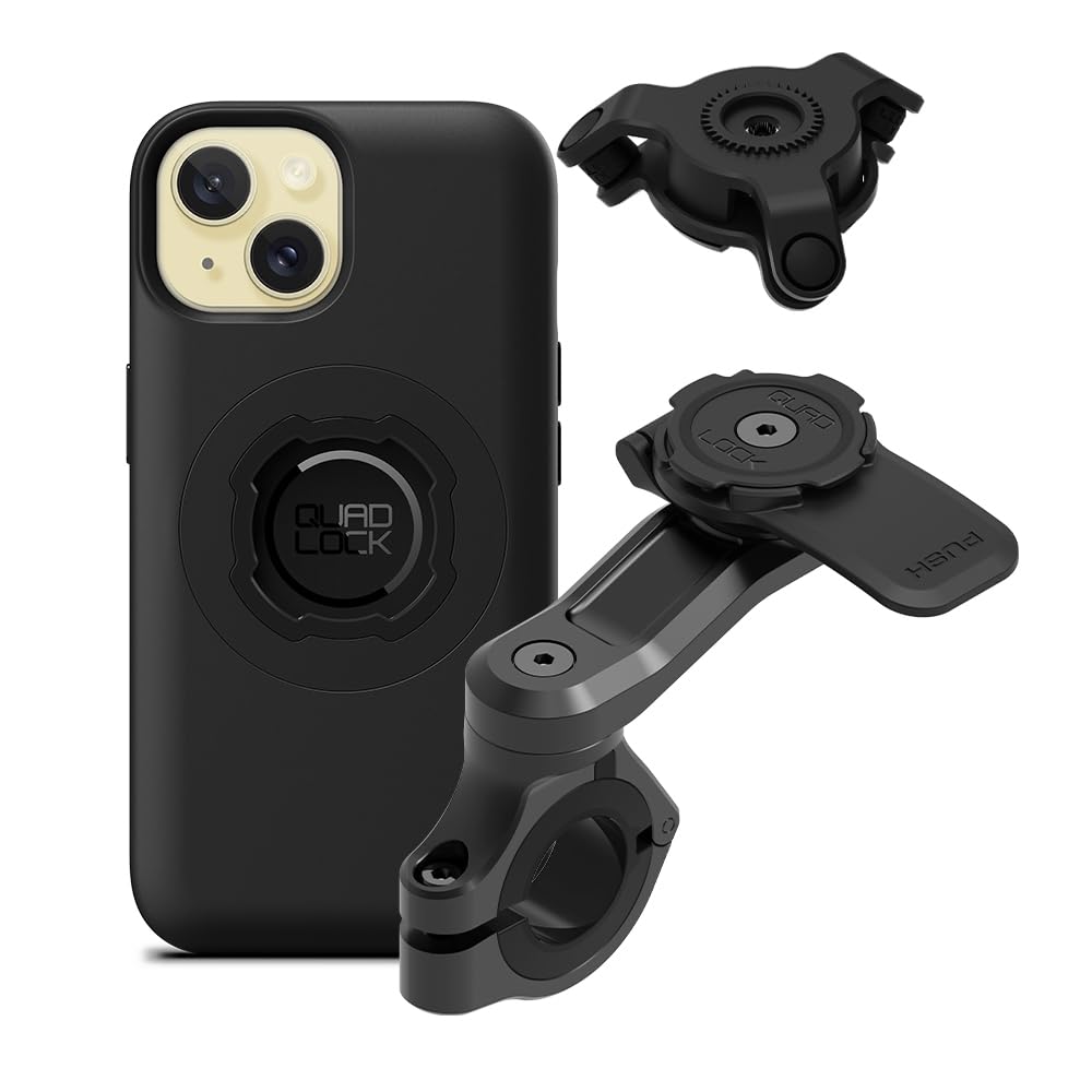 QUAD LOCK Lenker Handyhalterung PRO für Motorrad mit Vibrationsdämpfer und MAG Hülle für iPhone 15