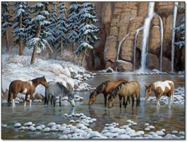 Western Horse Art Rustic Style Horse Herd by The River Vintage Painting Poster Canvas Painting Posters and Prints Wall Art Pictures for Living Room Bedroom Decor 24x32inch(60x80cm) Frame-Style